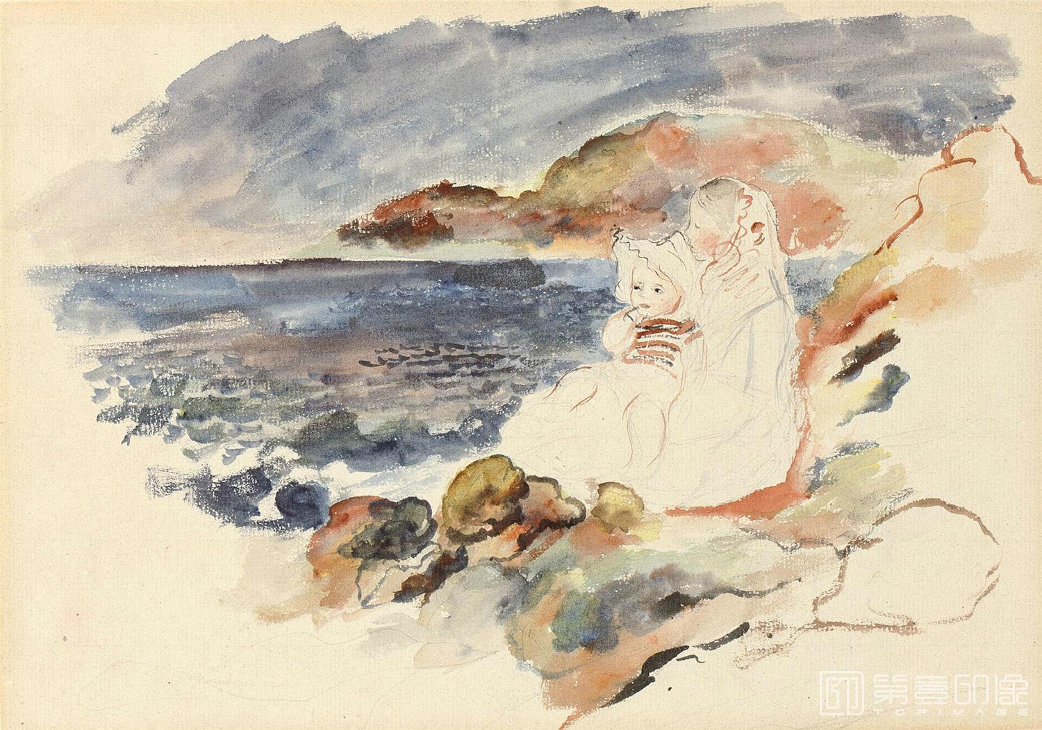 水彩画-JEUNEFILLEAUSEINDÉCOUVERT
